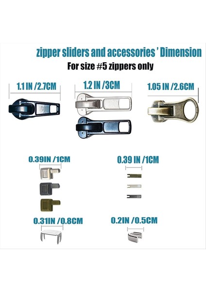 Fermuarlı Onarım Kiti 5 Kaydırıcı ile Kaydırıcı Metal Fermuar Sabitleme Kutusu Fermuar Çekme Giysileri Kilitli Fermuar Çektirme (Yurt Dışından) modelleri
