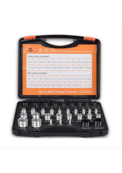 44PCS Somun ve Cıvata Iplik Denetleyicisi Standardı ve Metrik Set Iplik Tanımlayıcı Vida Boyutu Göstergesi 23 Inç ve 21 Metrik (Yurt Dışından)