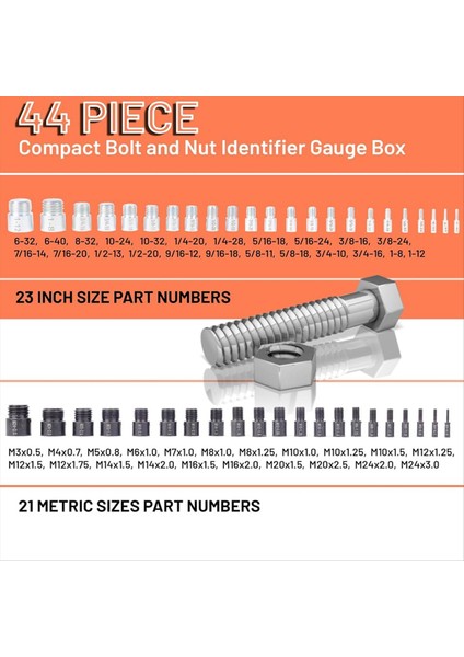 44PCS Somun ve Cıvata Iplik Denetleyicisi Standardı ve Metrik Set Iplik Tanımlayıcı Vida Boyutu Göstergesi 23 Inç ve 21 Metrik (Yurt Dışından) fiyatları