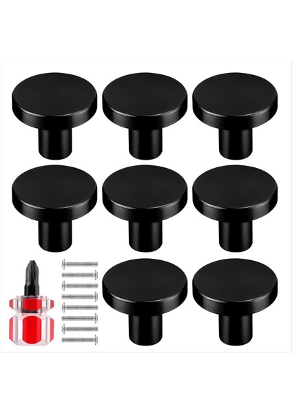 8pcs Dolap Düğmeleri Yuvarlak Şifoniyer Çekme Düğmesi Gardırop Çekme Kapı Kolu 8 Vidalı Çekmeceli Çekmece Mutfak Siyah (Yurt Dışından)