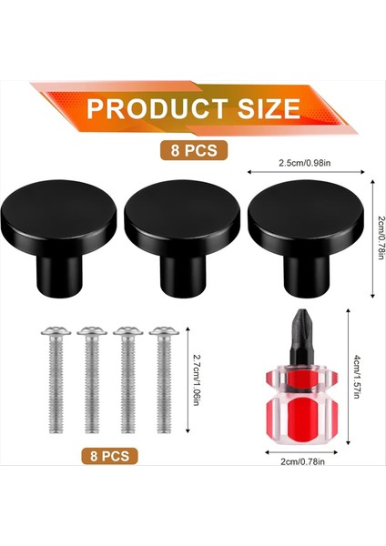 8pcs Dolap Düğmeleri Yuvarlak Şifoniyer Çekme Düğmesi Gardırop Çekme Kapı Kolu 8 Vidalı Çekmeceli Çekmece Mutfak Siyah (Yurt Dışından) modelleri
