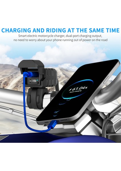 Qc3.0 Motosiklet USB Şarj Cihazı Su Geçirmez Pd3.0 Port Socket Gidon Hızlı Şarj Cihazı Voltmetre Aksesuarları (Yurt Dışından)