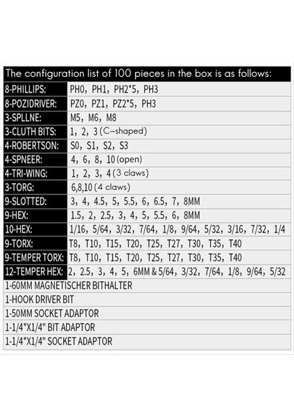 100 Arada Tornavida Seti Parti Toplu Nozul Elektrikli Tornavida Bağlama Çubuğu Kolu Set Donanım Aletleri (Yurt Dışından) indirimleri