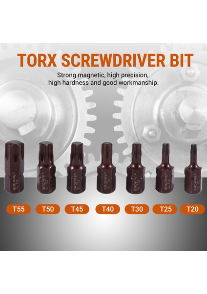 Broppe 7pcs T20-55 Torx Tornavida Bit S2 Çelik 10MM Hex Shank Etki Tornavida T20/T25/T30/T40/T45/T50/T55 (Yurt Dışından) indirimleri