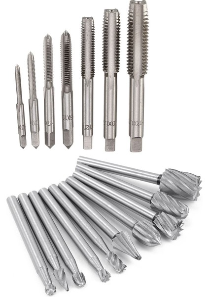 7pcs M3 Ila M12 Metal El Vidalı Makinesi Metrik Konik Fiş Tap &amp 10 Pcs Hss 1/8 Inç (3mm) Shank Ahşap Işleme Oyma Araçları (Yurt Dışından)