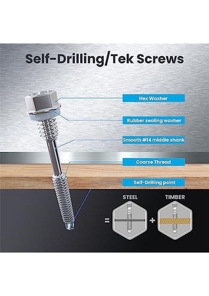 40PCS 14 x 1-1/2 Inç Ila 2-7/8 Inç Metal Paslanmaz Çelik Sac Vidaları Için Kendi Kendine Delme Vidaları Bina ve Onarım Için (Yurt Dışından) modelleri