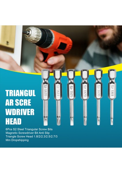 6pcs S2 Çelik Üçgen Vida Bitleri Manyetik Tornavida Biti Anti Kayma Üçgen Vidalı Baş 1 8/2/2 3/2 5/2 7/3 mm Damla (Yurt Dışından) fırsatları