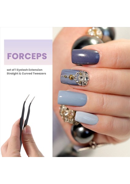 Çivi Art Rhinestones Kirpikleri Uzatma Düz ve Kavisli Cımbız Araç Set-Siyah (Yurt Dışından) modelleri