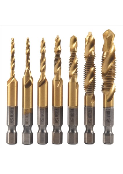 7pcs 1/4inch Hex Shank Titanyum Kombinasyon Matkap ve Tap Set Metrik Iş Parçacığı Hss M3-M10 Vida Bit Aracı (Yurt Dışından)