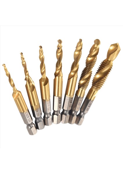 7pcs 1/4inch Hex Shank Titanyum Kombinasyon Matkap ve Tap Set Metrik Iş Parçacığı Hss M3-M10 Vida Bit Aracı (Yurt Dışından) modelleri