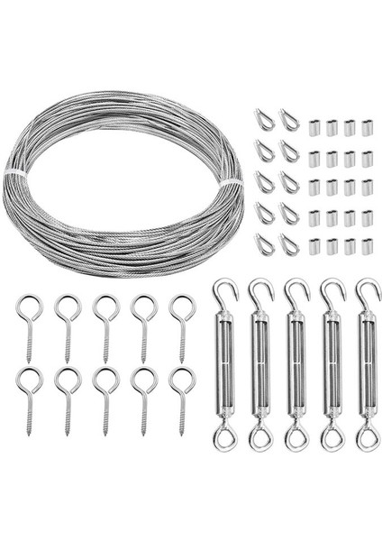 1/16INCH Turnikili Tel Germe Kiti Ağır Turnikli Kablo Korkuluk Kiti 115FT Tel Halat Kancası ve Göz Turnikili Kiti (Yurt Dışından)