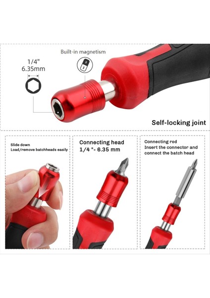 1/4inch Tornavida Bit Sapı Çok Fonksiyonlu Tornavida Seti Tornavida Matkap Anahtarı Aracı (Kırmızı) (Yurt Dışından) modelleri