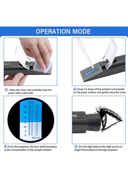 Refraktometre Bira Brix Wort Şeker Alkol Ölçer 0-30%1 000-1 120 Sg Özel Yerçekimi Handheld Aracı Hidrometre Test Cihazı (Yurt Dışından)