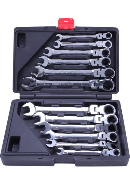 12PCS 8-19MM Esnek Kafa Cırcırlı Dişli Teşheri Anahtarı Seti Cr-V Çelik Tuval (Yurt Dışından)