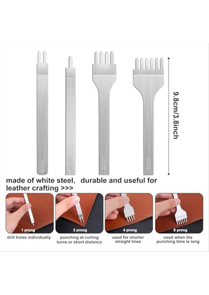 14 Adet 4mm 1/2/4/6 Prongleater Punce ve Büyük Göz Diğer Iyile Ile Deri Çalışma Araçları Yeni Başlayanlar Için El Aletleri (Yurt Dışından) fiyatları