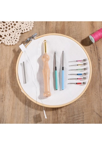 12PCS Yumruk Iğne Kiti Iğneler Yumruk Ayarlanabilir Yumruk Iğne Aleti Ahşap Tutamak Nakış Aleti Yumruk Iğne Seti (Yurt Dışından) indirimleri