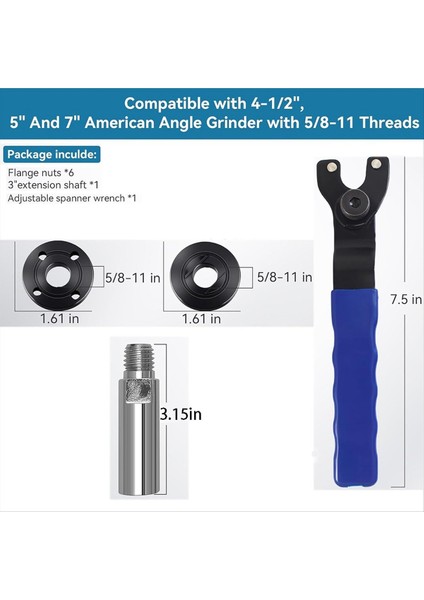 Açı Öğütücü Anahtarı 5/8in-11 Açılı Öğütücü Uzatma Mili 6 Pcs Secner Flanş Öğütücü Somunu 3in 4in ve 5 5in Uzatma (Yurt Dışından) fiyatları