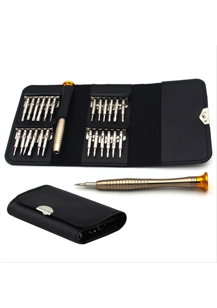 Pentagonal Çok Amaçlı Cep Telefonu Hassas Izleme Gözlükleri ile 25-1 Arada Deri Kasa Alüminyum Tornavida Seti (Yurt Dışından)