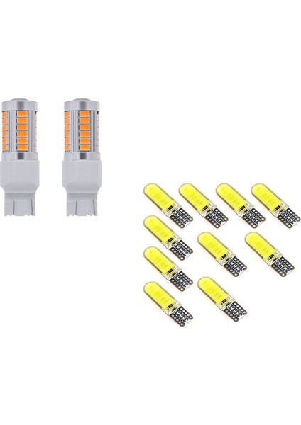 10PCS T10 W5W Cob LED Araç Otomatik Iç Ampul &amp 2x 7443 T20 LED Ampuller Amber Sarı 900 Lümenler Dönüş Sinyalleri Işık (Yurt Dışından)