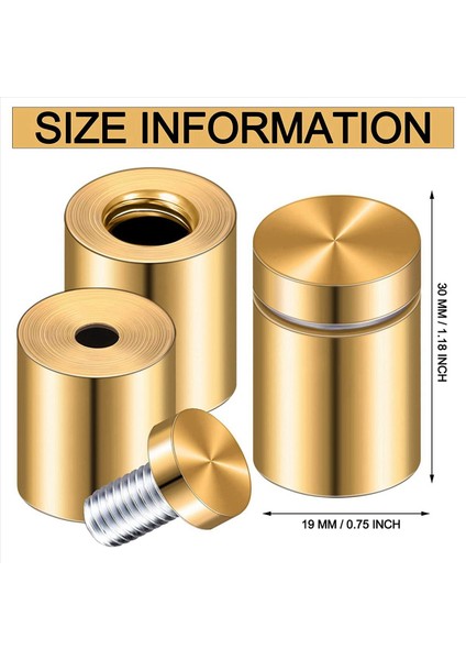 16 Paket Standoff Vidaları 3/4 x 6/5 Inç Altın Işaret Standoffları Akrilik Resim Çerçevesi Reklam Vidaları Kiti (Yurt Dışından) modelleri