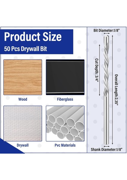 50 Adet Alçıpan Biti 1/8 Inç Spiral Testere Uç Kesme Bitleri Alçıpan Kılavuz Nokta Kesme Bitleri Spiral Testere ile Kullanım Için (Yurt Dışından) modelleri