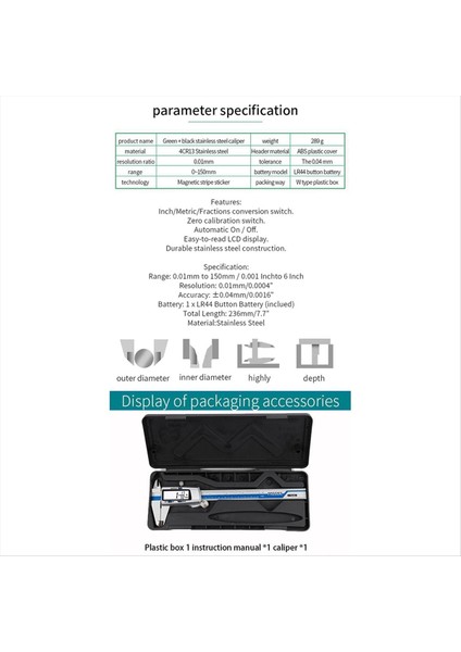 ET52 Paslanmaz Çelik Kaliper 150MM 6 Inç Ölçüm Aleti Ekran Vernier Caliper Mikrometre (Yurt Dışından) fiyatları
