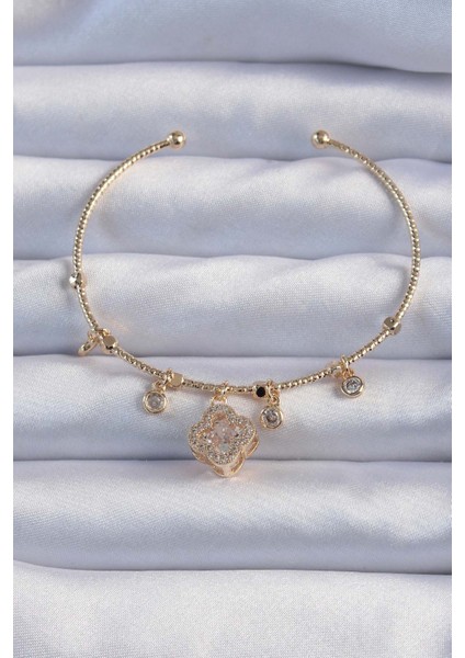 Pirinç Altın Renk Zirkon Taşlı Yonca Model Charm Bileklik - TJ-BB6327 fiyatları
