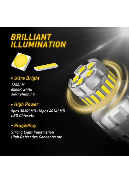 2x Araba T20 7440 W21W LED Canbus Ters Işıkları W21/5W 7443 LED Ampul Fren Sinyal Işıkları 6500K (Yurt Dışından) fırsatları