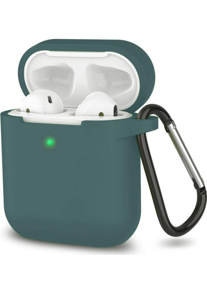 Uruchı Apple Airpods 2.nesil Kılıf, Tam Koruyucu Özellikli Yumuşak Silikon Kılıf Apple ile Uyumlu Airpods,kadın Erkek, Anahtarlıklı Kablosuz ve Kablolu Şarj Özellikli Kılıfı, Koyu Yeşil