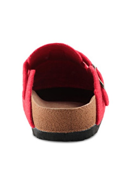 LEO Kadın Kırmızı Keçe Ev Terliği Kaymaz Taban ve Slip-On Tasarım
