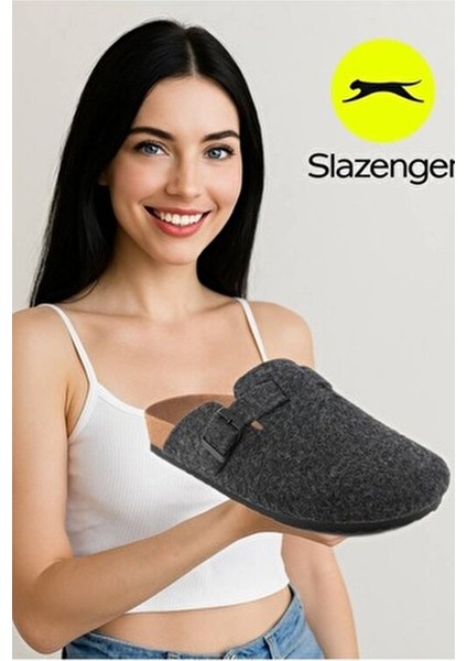 LEO Kadın Ev Terliği Koyu Gri Keçe Malzemeden Rahat Kullanım