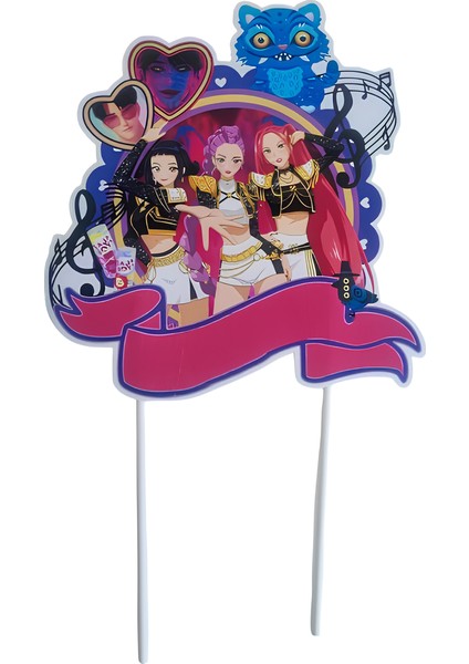 Lisanslı K-Pop Hunterix Demon Hunters Iblis Avcıları Çubuklu Büyük Pasta Süsü - Tekli Figür Temalı Doğum Günü Dekorasyonu