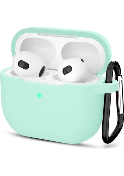Uruchı Apple Airpods 3.nesil Kılıf, Tam Koruyucu Özellikli Yumuşak Silikon Kılıf Apple ile Uyumlu Airpods,kadın Erkek, Anahtarlıklı Kablosuz ve Kablolu Şarj Özellikli Kılıfı, Yeşim Yeşili