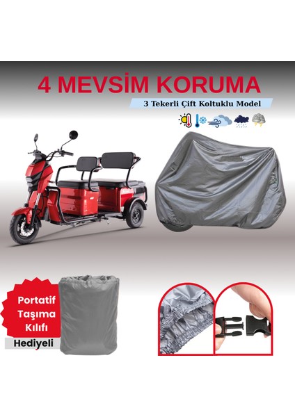 Çift Koltuklu 3 Kişilikli 3 Tekerlekli Elektrik Motosiklet Brandası Su Geçirmez Lastikli