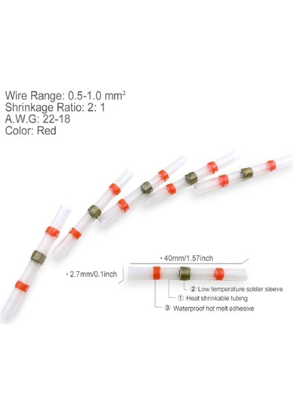200PCS Lehim Sızdırmazlık Kablosu Konnektörü Sopoby Isı Büzülme Popo Konektörleri Terminaller Bakır (92RED 48BLUE 40 Beyaz 20YELLOW) (Yurt Dışından) indirimleri