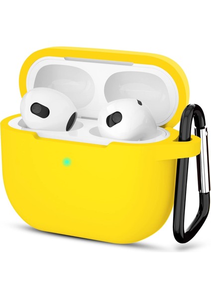 Uruchı Apple Airpods 3.nesil Kılıf, Tam Koruyucu Özellikli Yumuşak Silikon Airpods Aksesuar Kılıf Apple ile Uyumlu Airpods,kadın Erkek, Anahtarlıklı Kablosuz ve Kablolu Şarj Özellikli Kılıfı, Sarı