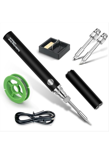Kablosuz Lehimleme Demir Alet Kiti Taşınabilir Ayarlanabilir Sıcaklık Kaynak Kalemi 3 Uç Siyah (Yurt Dışından)