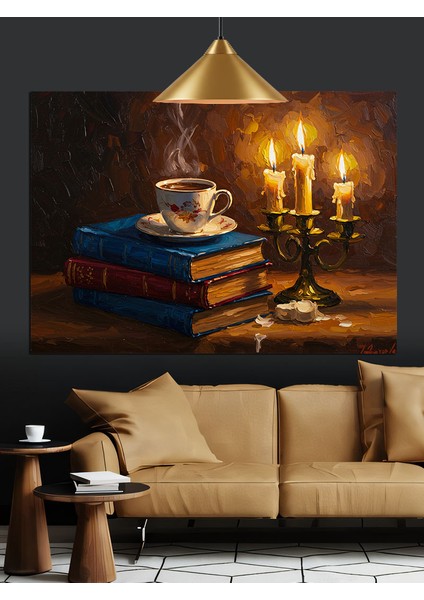 Kitap Kahve Mum Ile Huzurlu Bir Gece Dekoratif Kanvas - Mdf Ahşap Tablo indirimleri