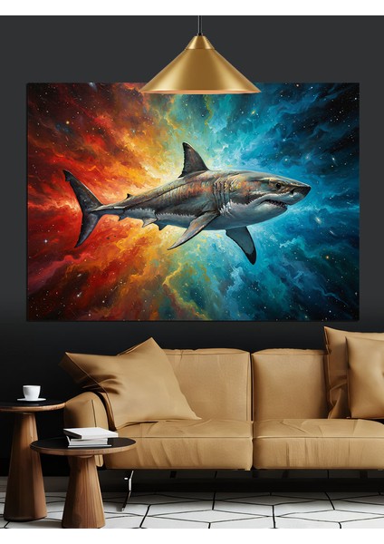 Büyük Beyaz Köpek Balığı Dekoratif Kanvas - Mdf Ahşap Tablo