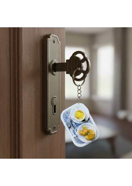 9957 El Yapımı Limonlu Çay ve Kruvasan Temalı Tepsi Anahtarlık