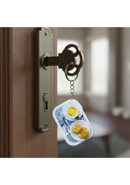 9957 El Yapımı Limonlu Çay ve Kruvasan Temalı Tepsi Anahtarlık fiyatları