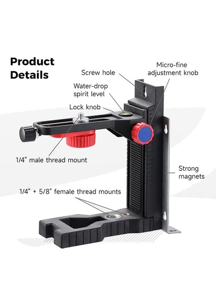 Lazing Seviye Manyetik Braket L-Şekilli Ayarlanabilir Lazing Seviye Adaptörü 1/4 Inç Erkek Iplik (Yurt Dışından) modelleri