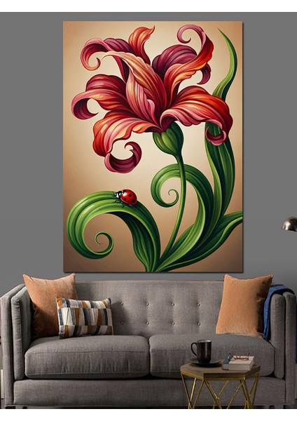 Yeşil Yapraklı Kırmızı Zambak Dekoratif Kanvas - Mdf Ahşap Tablo