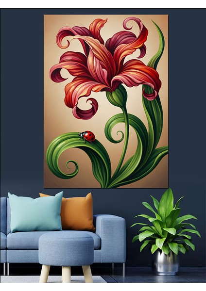 Yeşil Yapraklı Kırmızı Zambak Dekoratif Kanvas - Mdf Ahşap Tablo fiyatları