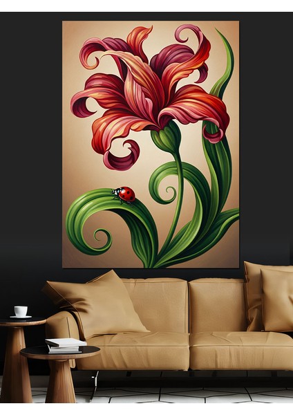 Yeşil Yapraklı Kırmızı Zambak Dekoratif Kanvas - Mdf Ahşap Tablo modelleri