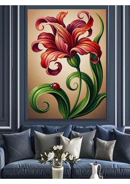 Yeşil Yapraklı Kırmızı Zambak Dekoratif Kanvas - Mdf Ahşap Tablo fırsatları