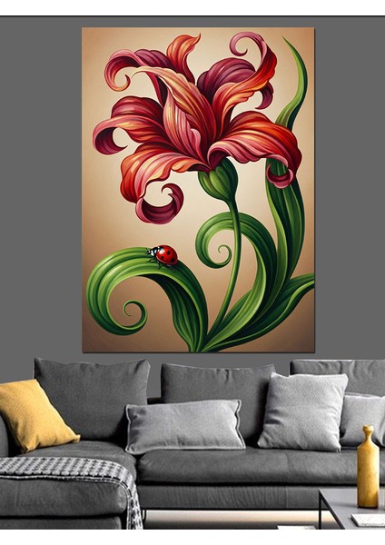Yeşil Yapraklı Kırmızı Zambak Dekoratif Kanvas - Mdf Ahşap Tablo indirimleri