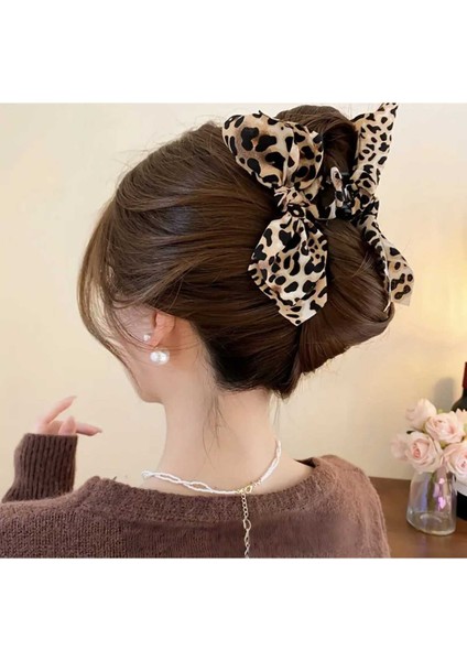 Kahverengi Leopar Desen Fiyonk Tasarım Mandal Toka (BC-1214)