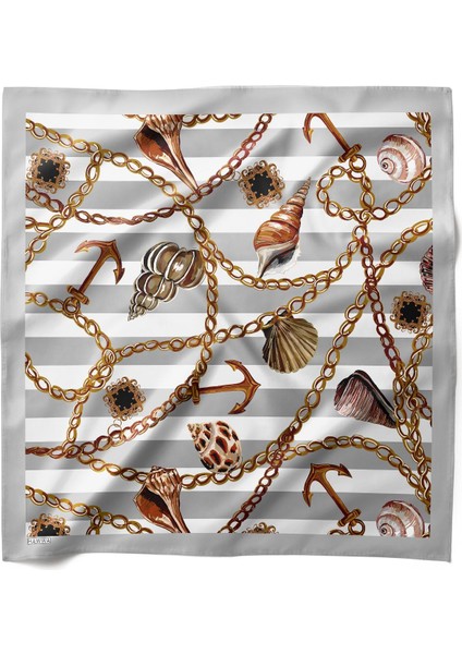 Deniz Kabuklu ve Zincir Desenli Bandana Fular