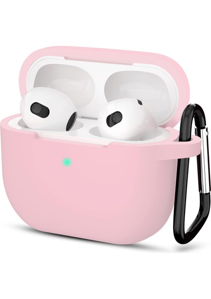 Uruchı Apple Airpods 3.nesil Kılıf, Tam Koruyucu Özellikli Yumuşak Silikon Airpods Aksesuar Kılıf ile Uyumlu Airpods,kadın Erkek, Anahtarlıklı Kablosuz ve Kablolu Şarj Özellikli Kılıfı, Açık Pembe